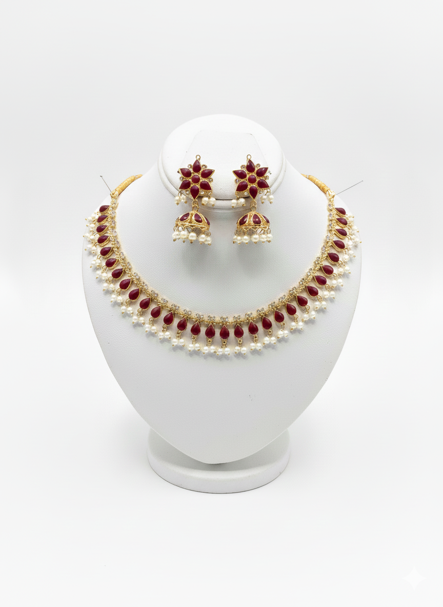 Rajasthani Maroon Polki Set